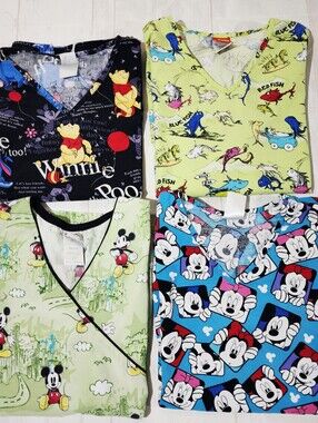Lot of 4 Women's XS Disney Dr Seuss Winnie the Pooh Scrub Tops